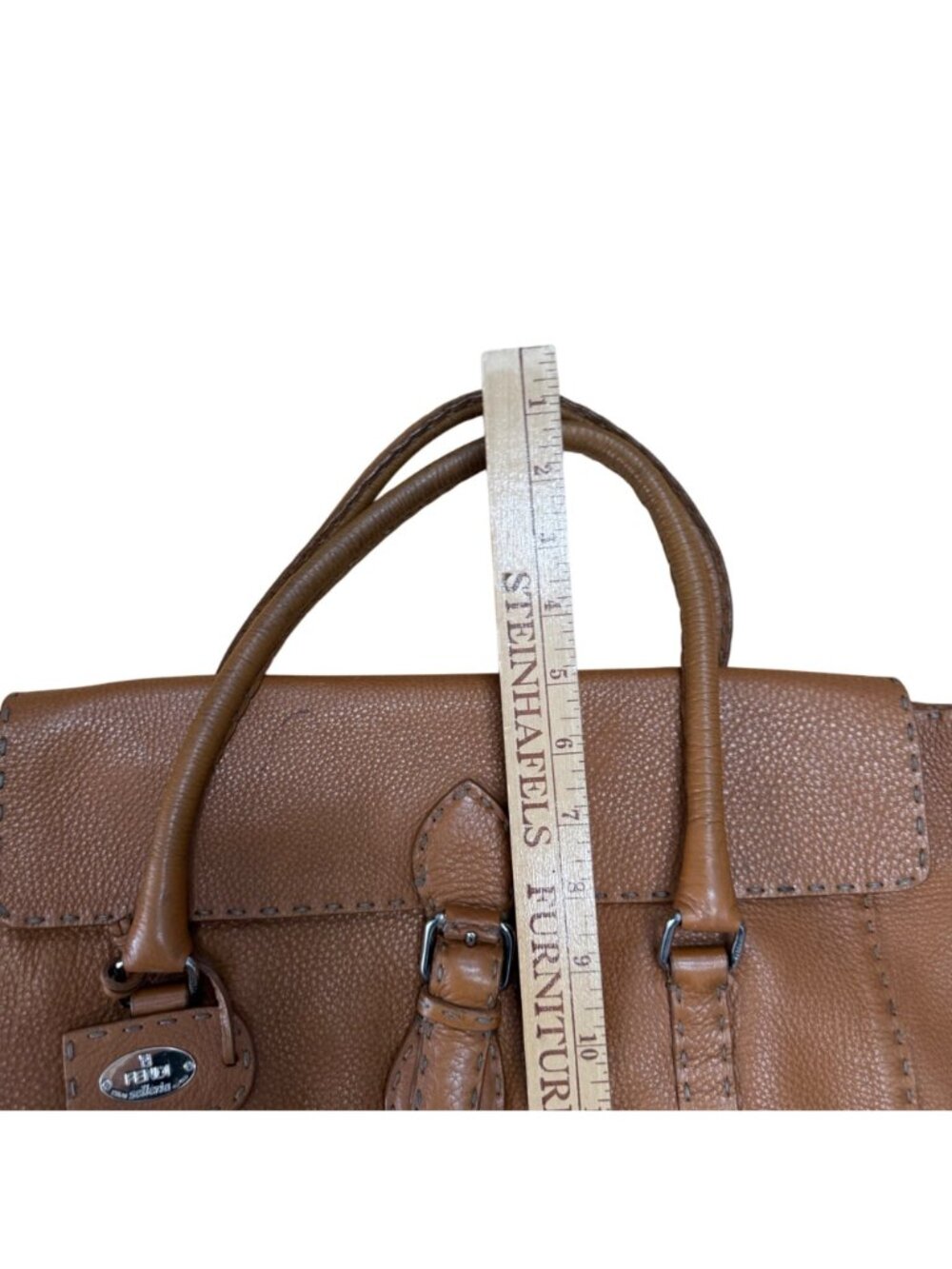 Fendi Selleria Italy Women's Satchel Bag Brown Leather Sterling Silver Plate 8BR - Picture 14 of 16